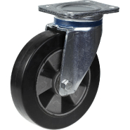 Roulette pivotante de 200 mm en caoutchouc élastique noir sur roue centrale en aluminium Roulette pivotante de 200 mm en caoutchouc élastique noir sur roue centrale en aluminium