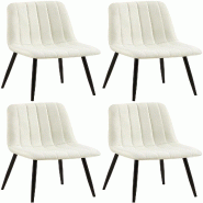 Décoshop26 - Lot de 4 chaises de salle à manger coutures décoratives verticales en tissu velours crème et pieds métal noir 10_0001874 - beige mé