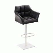 Décoshop26 - Tabouret de bar chaise haute de comptoir couture carrées assise en PVC noir cadre en métal blanc 10_0004740 - blanc métal 3000252263748