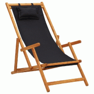 VidaXL Chaise Pliable De Plage Bois D Eucalyptus Solide Et Tissu Noir - noir 310313