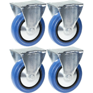 Roulette 125mm 5" en caoutchouc bleu, fixe et robuste, capacité 800kg, jeu de 4 Roulette 125mm 5" en caoutchouc bleu, fixe et robuste, capacité 800kg, jeu de 4