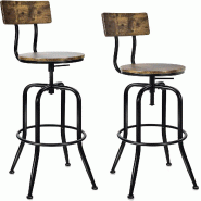 COSTWAY Lot de 2 tabourets de bar pivotants avec hauteur d'assise réglable de 69 à 76 cm et dossier amovible - noir métal VH32489OR-4
