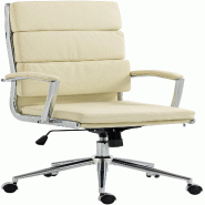 Décoshop26 - Fauteuil de bureau sur roulettes dossier à triple rembourrage et forme ergonomique en similicuir crème et métal chromé 10_0007065 -