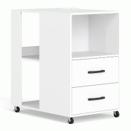 Helloshop26 - Table d'appoint roulante 60 x 40 x 65,5 cm avec station de recharge intégrée et rangement polyvalent en bois blanc 20_0018582 - blanc
