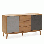 VS Venta-stock Buffet Bruce 3 tiroirs et 2 portes , bois massif, 140 cm Largeur - marron Bois massif I20082