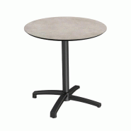 X Cross table de bistrot avec piètement noir + plateau HPL Moonstone Ø70 cm