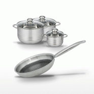 Batterie de cuisine avec 1 poêle 24 cm et 3 faitouts 14/20/24 cm en inox sans PFAS Elo Collection Relief Solution Brillant - gris 3176239941623