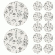 BERGNER - Lot de 12 assiettes à dessert en grès 19 cm - Flower - blanc Grès PK10155