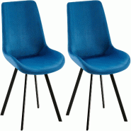 Décoshop26 - Lot de 2 chaises de salle à manger pivotant à 360 degrés en velours bleu foncé cadre en métal noir 10_0007607 - bleu métal 3000266208247