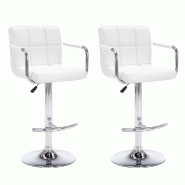 Décoshop26 - Lot de 2 tabourets de bar chaises hautes avec coutures carrées en PVC blanc et acier DEC029615 - blanc 3000257465802