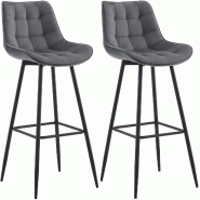 Décoshop26 - Lot de 2 tabourets de bar coutures décoratives carrées avec repose-pieds en velours gris foncé quatre pieds en métal 10_0006217 - gr