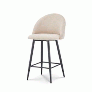 Kosmi Chaise de Bar Design Moderne avec Dossier – Tabouret Haut Confortable en Tissu Beige et Pieds Métal Noir – Hauteur 76 cm - beige métal 376