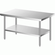 Leevot table de travail inox grande profondeur SA15080 - 150x80cm - charge 250kg - structure renforcée bois - pieds réglables - SA15080