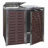 Mendler XL 2er/4er revêtement de poubelle HWC-K14, Box pour poubelles, 117x144x102cm WPC acier inoxydable 88kg ~ aspect bois de noyer - gris métal 8