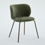 Merax Ensemble de 2 chaises de salle à manger , vert chenille, chaise rembourrée avec dossier incurvé, pieds en métal bronze, chaise de cuisine -