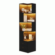Merax étagère d'angle 45x43.5x180 cm, bibliothèque en L avec LED contrôlée par app, 4 étagères et 2 tiroirs, noir - noir Bois manufacturé NK000700AAB Merax étagère d'angle 45x43.5x180 cm, bibliothèque en L avec LED contrôlée par app, 4 étagères et 2 tiroirs, noir - noir Bois manufacturé NK000700AAB