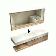 Meuble de Salle de Bain avec Vasque en Pierre Frittée, Meuble Suspendu et Armoire Miroir, 130×55 cm【RW2032JG-130 K】 - 0784931050135