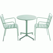 Oviala Business Ensemble table de jardin et 2 fauteuils en métal vert sauge - vert acier 114718