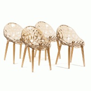 RATTATAN Set de 4 chaises en polycarbonate transparent, résistantes, ergonomiques, pour bar, restaurant, cuisine, jardin, design moderne - Diamante -