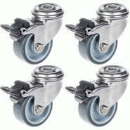 Roulette 50mm 2" en acier inoxydable caoutchouc gris, pivotante avec frein, 160kg, jeu de 4 Roulette 50mm 2" en acier inoxydable caoutchouc gris, pivotante avec frein, 160kg, jeu de 4