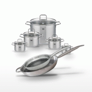 Batterie de cuisine avec 2 faitouts 12/14 cm 1 faitout 16 cm 2 faitouts 20/26 cm et 1 poêle 28/32 cm sans PFAS Elo Collection Relief Solution Citrin_0