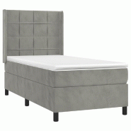 Décoshop26 - Cadre de lit LED avec sommier tête de lit matelas 90x190cm tissu velours gris clair TDL0208477 - gris 3001542382729
