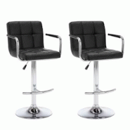 Décoshop26 - Lot de 2 tabourets de bar chaises hautes avec dossier et accoudoirs en PVC noir et acier DEC029808 - noir 3000257568213