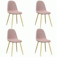 Décoshop26 - Set de 4 chaises de salle à manger en tissu velours rose couture losange pieds en fer doré DEC025653 - 3000255371617 Décoshop26 - Set de 4 chaises de salle à manger en tissu velours rose couture losange pieds en fer doré DEC025653 - 3000255371617