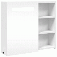 Helloshop26 - Armoire de salle de bain murale avec miroir et LED 60 x 13 x 52 cm rangement pratique style épuré en bois blanc 02_0047269 - blanc ver