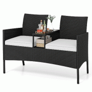 Helloshop26 - canapé de jardin 62 x 124 x 84 cm 2 places table intégrée confort optimal style moderne en rotin PE noir 20_0013427 - noir verre 3000