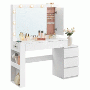 Helloshop26 - Coiffeuse table de maquillage avec tiroir avec éclairage led et miroir armoire à bijoux multiprise 40 x 125 x 140 cm 12_0005180 - 3000