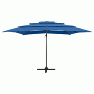 Helloshop26 - Parasol à 4 niveaux avec mât en aluminium 250 x 250 cm bleu azuré 02_0008786 - 3000470682727