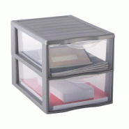 Lot de 2 Module 2 tiroirs, 2 x 8 litres, en plastique gris/transparent - 3234530001894