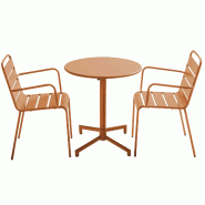 Oviala Business Ensemble table de jardin et 2 fauteuils en métal caramel - marron acier 114710