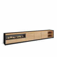 SKRAUT HOME Meuble TV, Banc Télé, 310x50x37 cm, Pour les TV jusqu'à 80", Cheminée électrique, Chêne et noir - beige Bois manufacturé 687_3