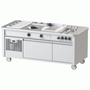 Station de cuisson mobile avec wok à induction, teppanyaki, cuiseur de pâtes, base réfrigérée 2000x900x900 mm - VIRTUS - 0615402674652