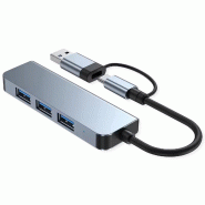 VALUE Hub métallique 4 ports type A, (1x USB 3.2Gen1 + 3x USB 2.0), câble de raccordement type A+C VALUE Hub métallique 4 ports type A, (1x USB 3.2Gen1 + 3x USB 2.0), câble de raccordement type A+C
