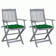 VidaXL Chaises Pliables D Extérieur Lot De 2 Et Coussins Bois D Acacia - vert 8720286284261