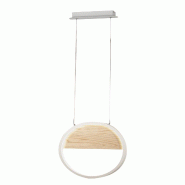 Fabas Luce Suspension Led Pierre 29 W Ø 400 Mm, Structure En Métal Et Bois Blanc, Lumière Chaude 3000 K, Intensité Réglable, Design Moderne Et Ra