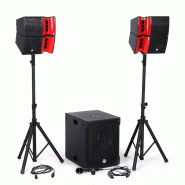 Pack Sonorisation DJ complet BM SONIC BMS15-HORN 1200W, Enceintes satellites, Caisson 38cm USB/Bluetooth, Supports Câbles - 3666630008952