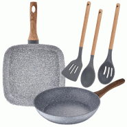 San Ignacio - Ensemble poêle 26 cm et grill 28 × 28 cm en aluminium forgé avec ensemble de 3 ustensiles de cuisine - aluminium PK2128