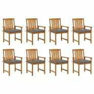 VidaXL Chaises De Jardin Avec Coussins Lot De 8 Bois D Acacia Solide - gris 3078194