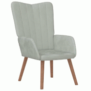Décoshop26 - Fauteuil lounge chaise de canapé design moderne en velours gris clair pieds en bois DEC026672 - gris Bois massif 3000255947652