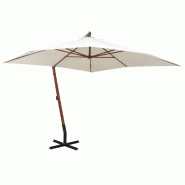 Helloshop26 - Parasol suspendu élégant avec poteau en bois 300 x 300 cm ombre design moderne jardin en polyester blanc 02_0045872 - blanc Bambou 300