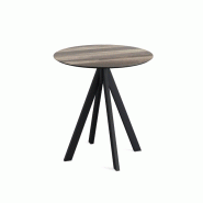 Infinity table de bistrot avec piètement noir + plateau HPL Tropical Wood Ø70 cm