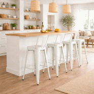 Kosmi Tabouret de bar en métal blanc mat style industriel - Avec dossier - Hauteur 66 cm - noir métal 3760301699392