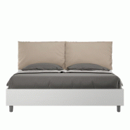 Lit double avec rangement, double relevable, 160x200 cm, bois blanc, coussins similaires cuir gris tourterelle, Egos Antea - blanc VE162GANTECNT-23-TR