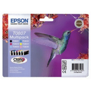Pack 6 cartouches Epson T0807 noir et couleurs (cyan+magenta+jaune+cyan clair+magenta clair) pour imprimantes jet d'encre Pack 6 cartouches Epson T0807 noir et couleurs (cyan+magenta+jaune+cyan clair+magenta clair) pour imprimantes jet d'encre