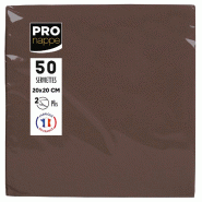 Pronappe - Réf.SV622011I - Carton de 800 Serviettes Cocktail ouate 2 plis - papier micro gaufré - 20 X 20 cm - 16 paquets de 50 serviettes Chocolat