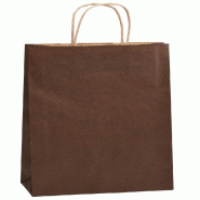 Sac kraft lisse chocolat poignées torsadées 36+12x41cm - par 50